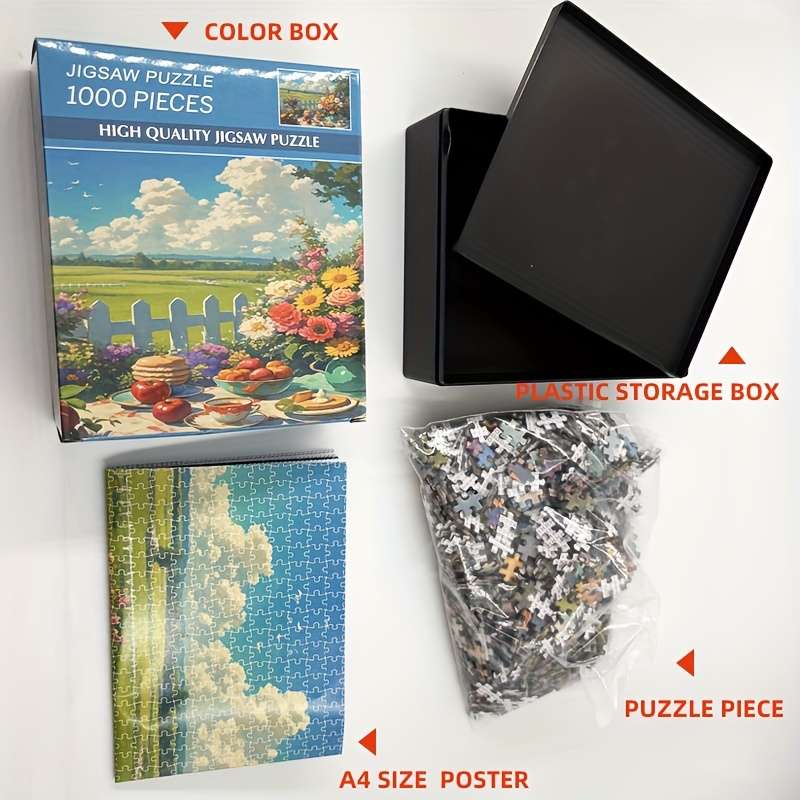 1000pcs Floral Tea Party Jigsaw Puzzle Vintage Botanical Tableau with Hand-Painted