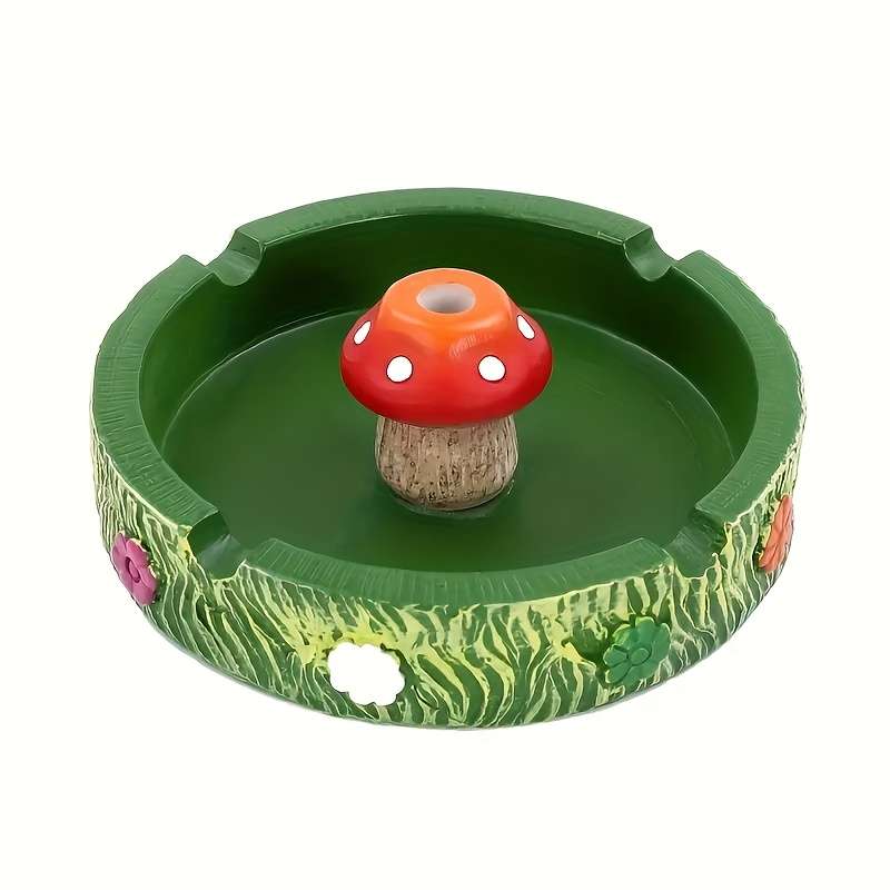 1pc Whimsy Woods Round Resin Mushroom Ashtray Miniature Decorative Non-Electric Desk Accessory
