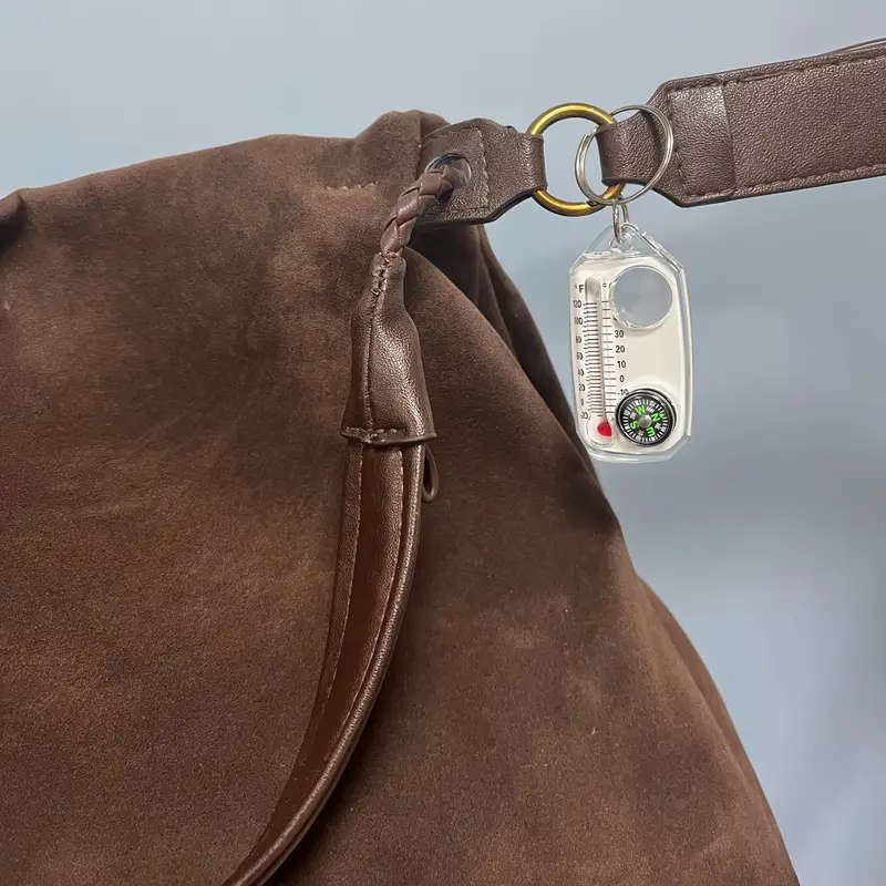 1pc 3in1 Keychain with Temperature Gauge Compass and Magnifying Mirror Portable Mini Mountaineering