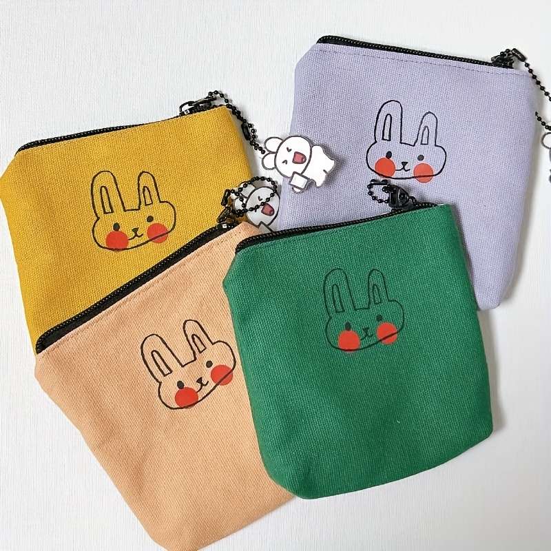 1pc Small Canvas Cute Bunny Coin Purse Simple Fresh Hand Wash or Professional Dry Clean