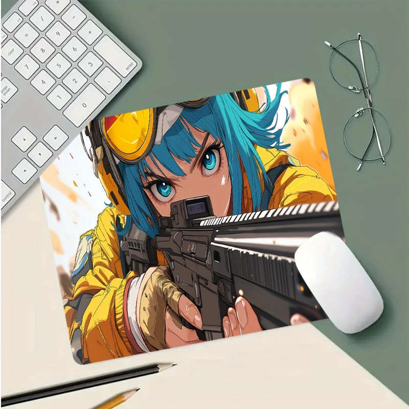 1pc 21x26cm Yellow-Clothed Blue-Haired Shooting Girl Mouse Pad Durable Work Gaming
