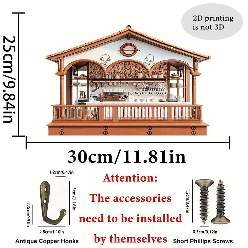 2D Flat 1pc Charming Cottage Simple Colorful Wooden And Home Key Hanger with Four Metal Hooks (30