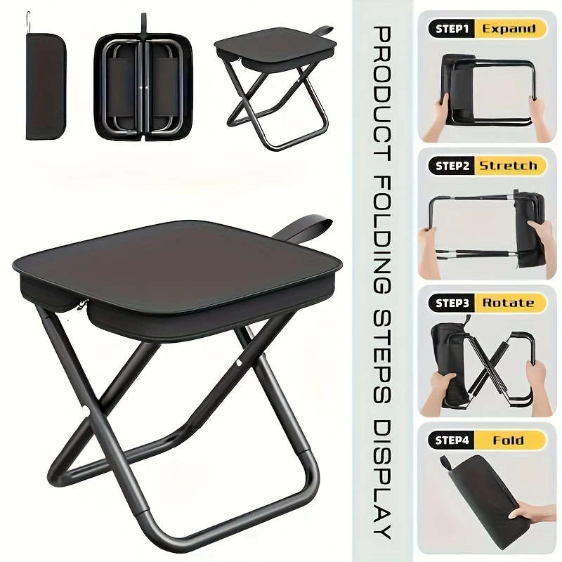 1Pc Lightweight Iron Alloy Frame Folding Chair  Portable Outdoor Picnic Camping Stool With Carry Bag