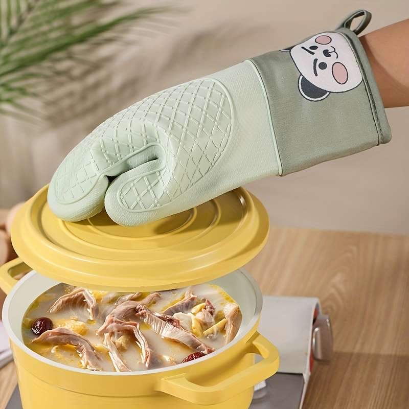 1pc Silicone Oven Gloves Panda Prints Oven Mitts Heat Resistant Kitchen Gloves with Soft Linin