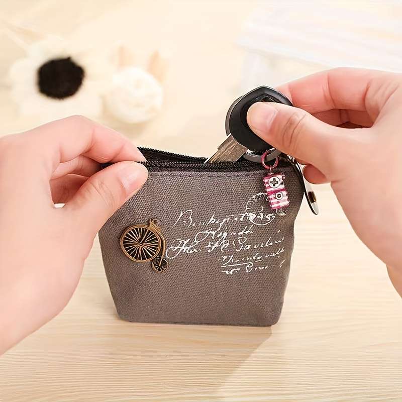 1pc Four Classic Nostalgic Women's Coin Purse Options Retro Style Canvas Coin Bags Key Cases Zip