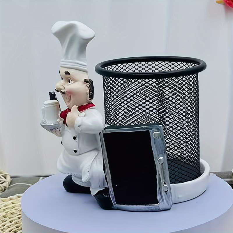 1pc Chef-Themed Resin Metal Toothpick Holder with Knife and Fork Storage Cartoon Chef Desig