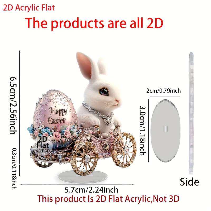 1pc 2D Flat   Easter Bunny Acrylic Ornament  Rabbit Riding Decorative Egg with Floral D