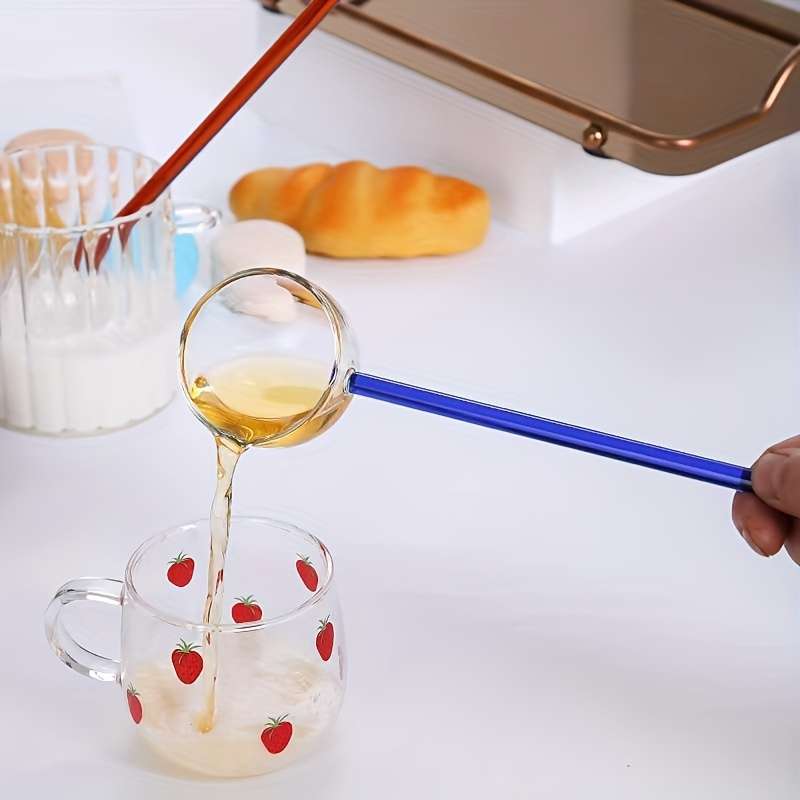 1pc Colorful Transparent Long Handle Glass Spoon High Borosilicate Heat Resistant Dessert Spoon