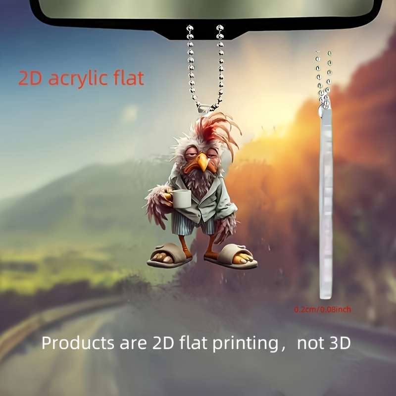1pc 2D Flat   Chick Decorative Pendant Car Interior Rearview Mirror Decoration Pendant Sui