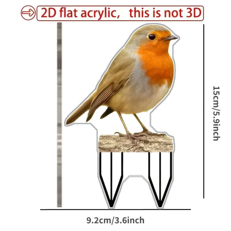 1pc 2D Flat  Bohemian Style Cute Robin Garden Stake  Printed PC Material Rustic Animal T