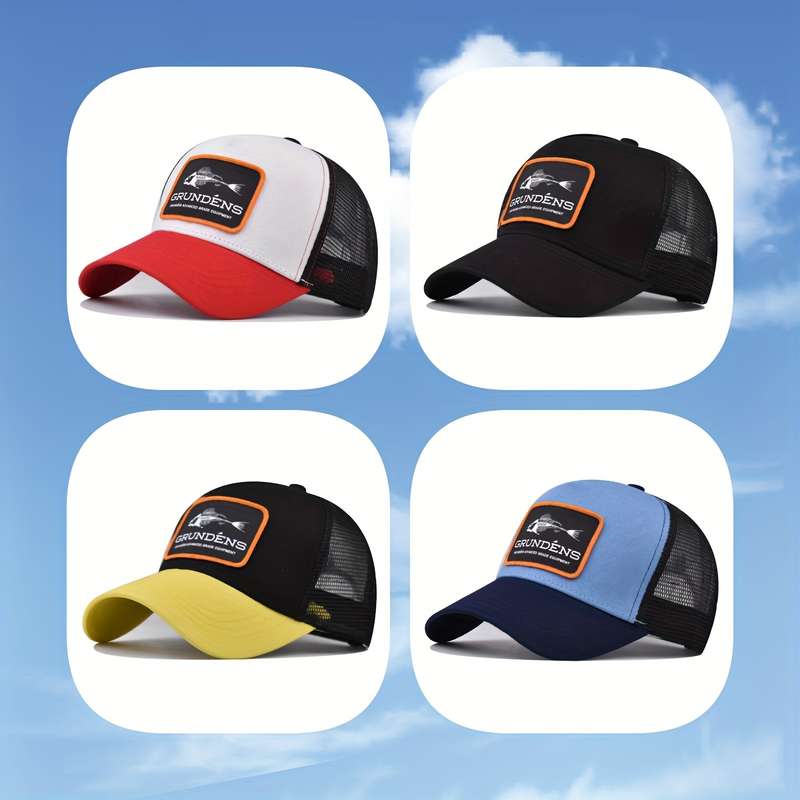1pc Cotton Blend Fitted Baseball Cap Fishbone Embroidery Breathable Mesh Sun Protection Adjusta