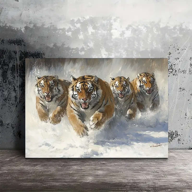 1pc Wooden Framed Canvas Painting a group of tigers Wall Art Prints for Living Room Bedroom Kitchen