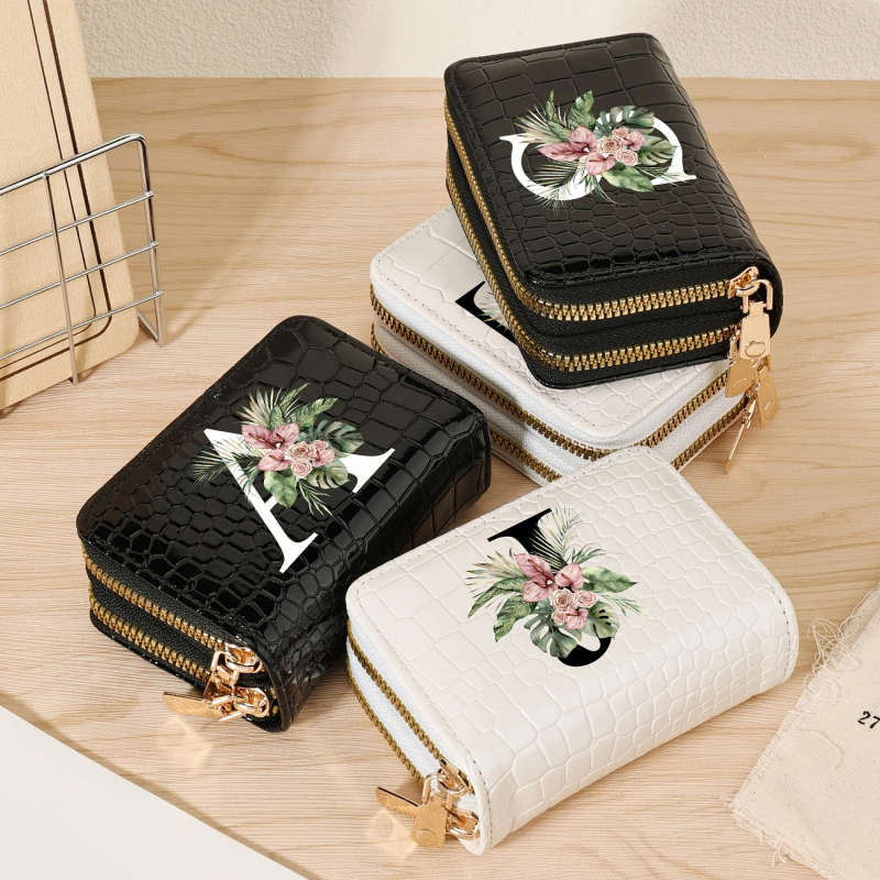 Large Capacity Double Zipper Crocodile Pattern PU Women's Credit Card Wallet