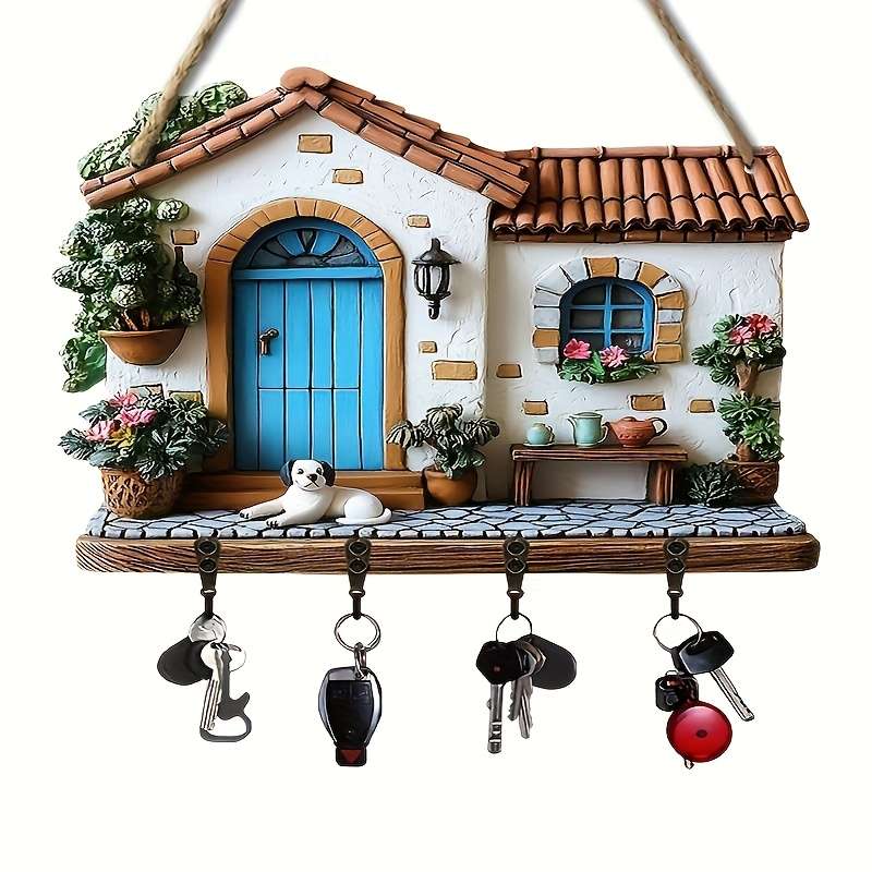 1pc puppy and house wooden key hanger key storage with hooks four-season multi-functional artisti