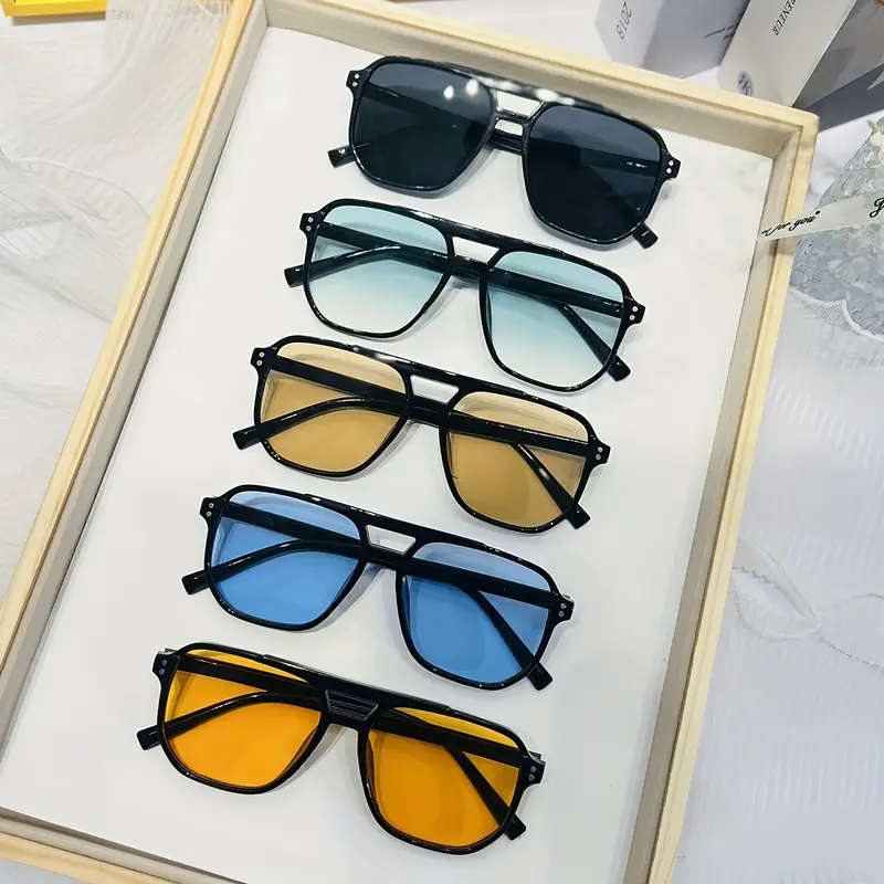 5pcs Geometric Glasses Square Colored Lenses Double-beam Flat-top