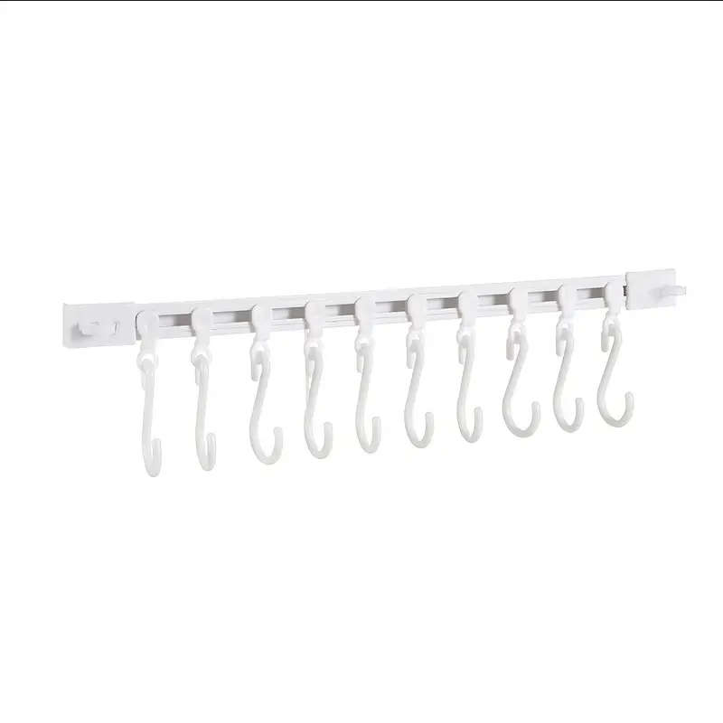 Seamless Adhesive Kitchen Storage Rack With 10 Sliding Hooks