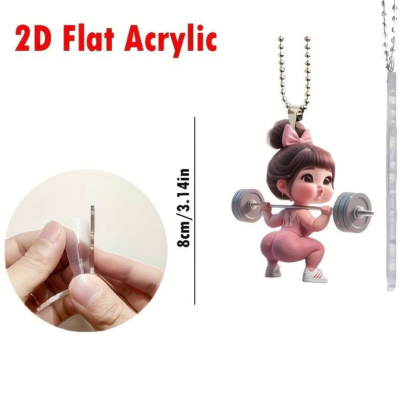 1pc 2D Flat  s  Acrylic Girl Lifting Barbell Fitness Acrylic Pendant Decoration Suitab