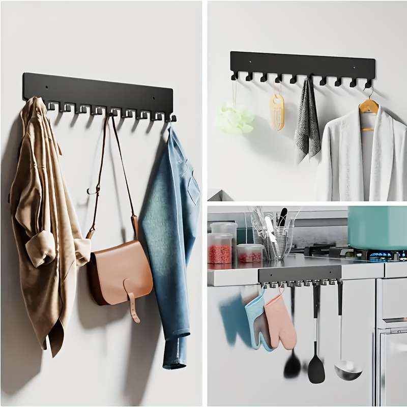Easy-Install Black Metal Key Rack with 10 HooksSleek Wall Mounted Storage for Keys Towels  More