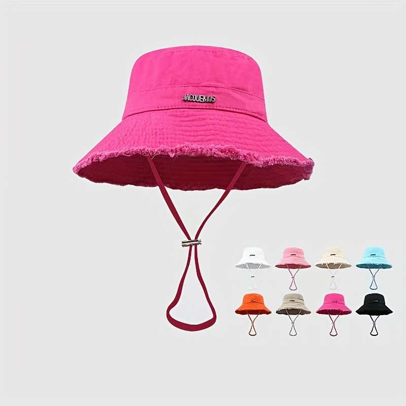 1pc Cotton Denim Bucket Hat with Raw Hem Adjustable 56-58cm Sun Protection for All Seasons Perf
