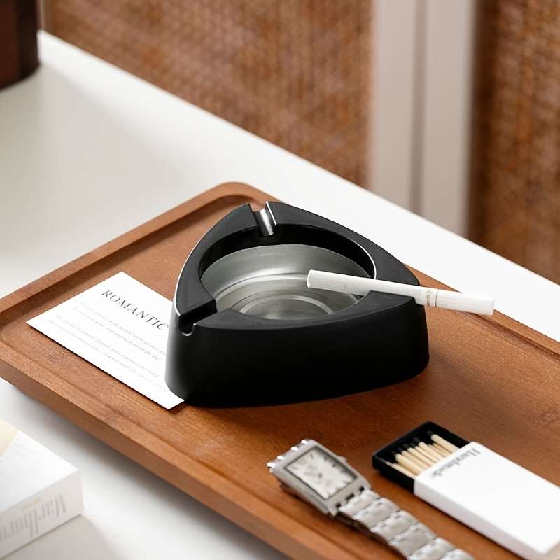 1pc Modern Stainless Steel Cigarette Ashtray Portable Anti-Tip Windproof Rustproof Dropproof
