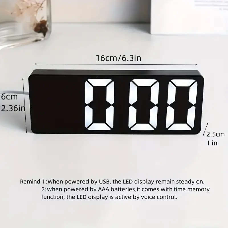 1pc Modern LED Mirror Table Alarm Clock Digital Display with Snooze Function USB Powered Rectangle D