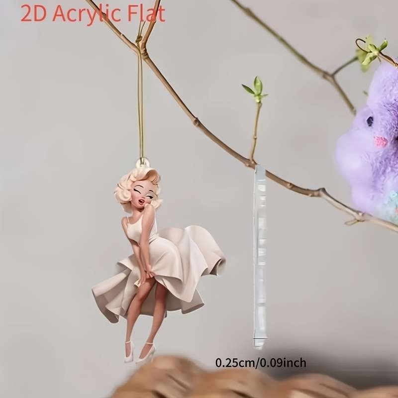 1pc 2D Flat  Acrylic Angel Car Rearview Mirror Decal Vibrant Golden-Haired Angel in White Dress I