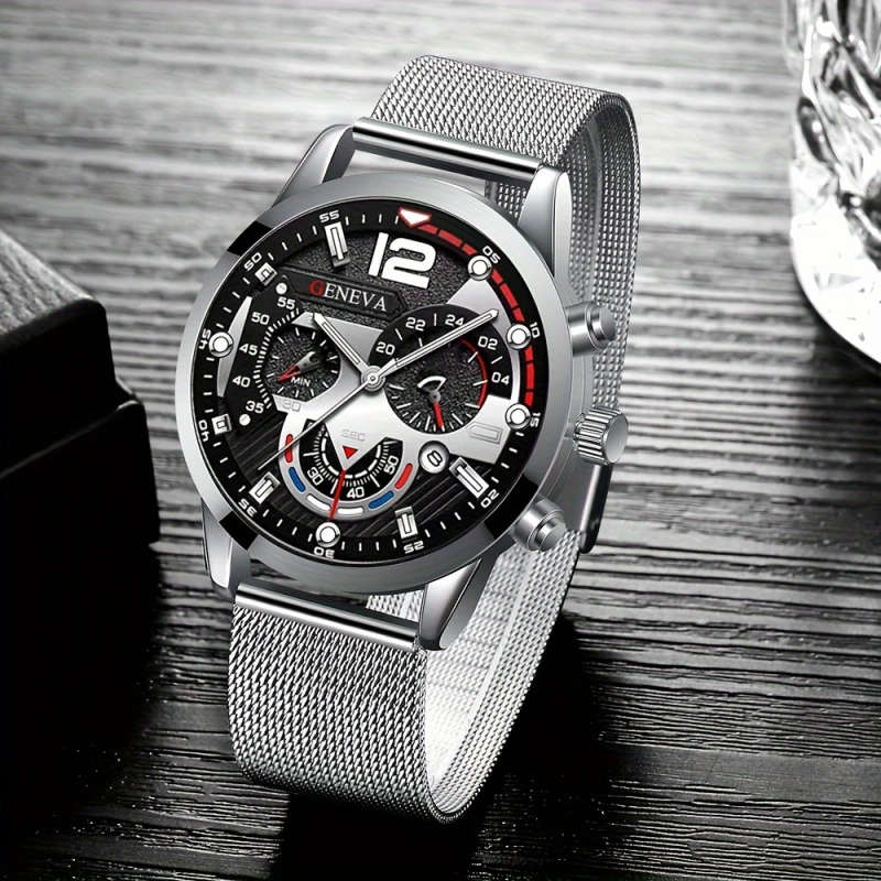 1pc Luxurious And Stylish New Fashion Trend Men's Mesh Quartz Watch Perfect For Gifts For Friends