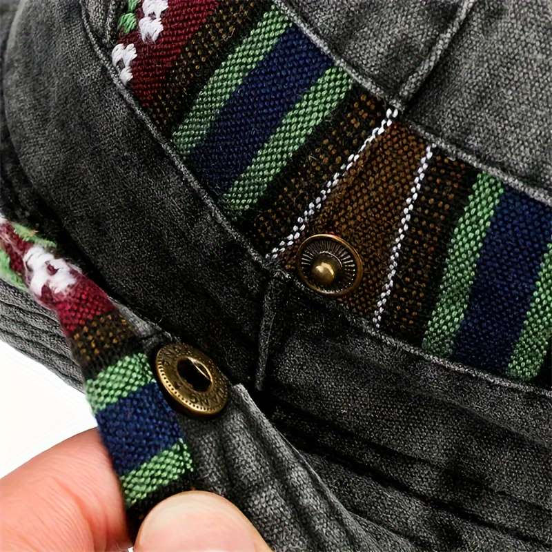 1pc Vintage Colorful Brim Boonie Hat for Women Sporty Woven Sun Hat with Adjustable Chin Strap G
