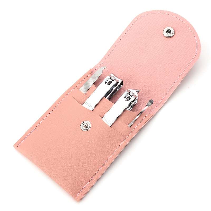 4pcs Professional Travel Colorful Nail Clippers Manicure Set with Leather Bag Stainless Steel N