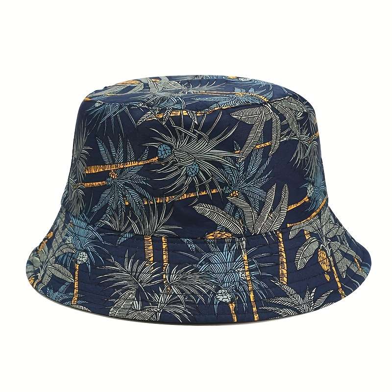 1pc New Korean version of leaf fisherman hat with coconut tree double-sided bucket hat for men and
