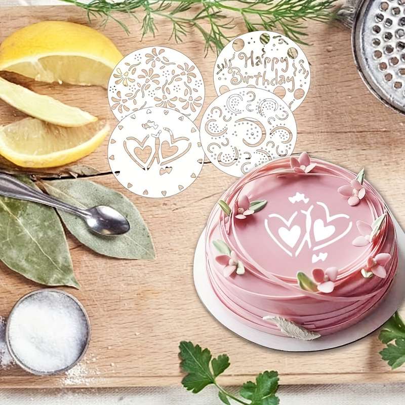 4pcs Cake Template Cake Decoration Mold Plastic Template Spray Cake Mold Side Baking Mesh Tem
