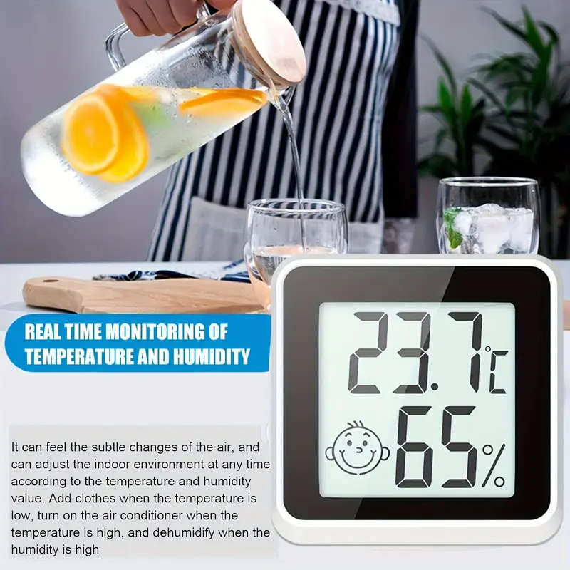 1pc Mini LCD Digital Thermometer Hygrometer Battery-Powered Indoor Humidity Meter with Emoticon Disp