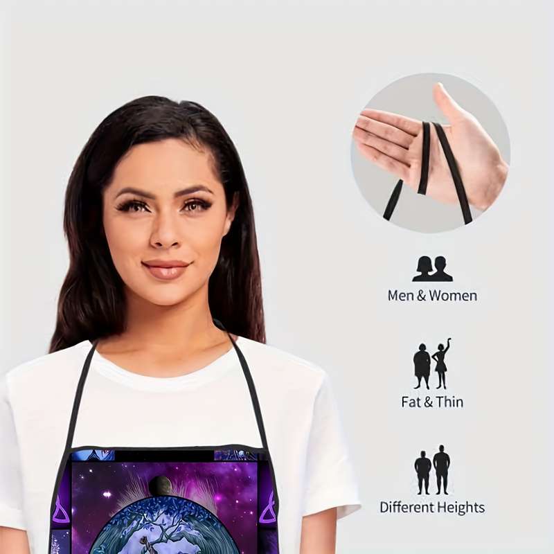 1pc Mystical Moon Phases Collage Printed Sleeveless Polyester Apron Vibrant Purple Black Blue