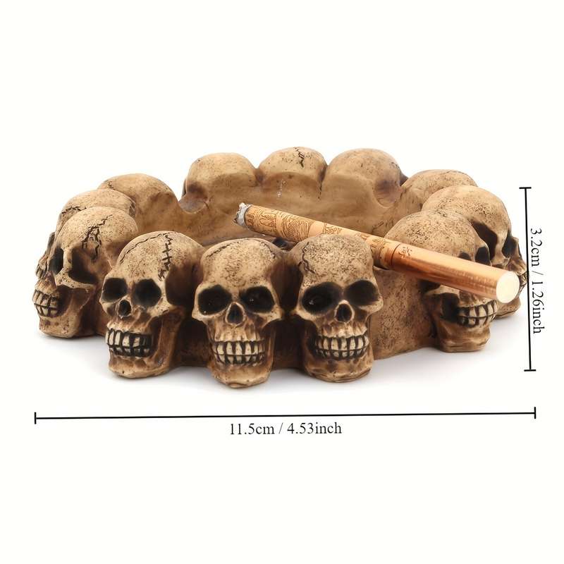 1pc Eclectic Skull Ashtray Gothic Round Resin Ashtray with Cross Detail Decorative Skeleton Head
