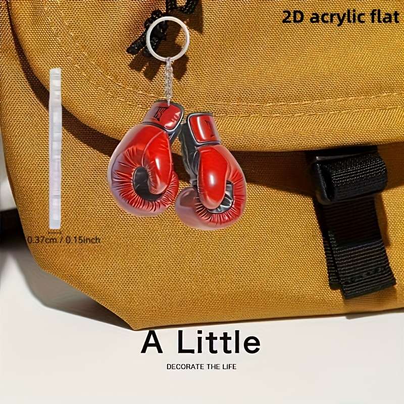 1pc 2D Flat  Charming Acrylic Boxing Glove Keychain Sporty Style Non-3D Design Ideal for Backpa
