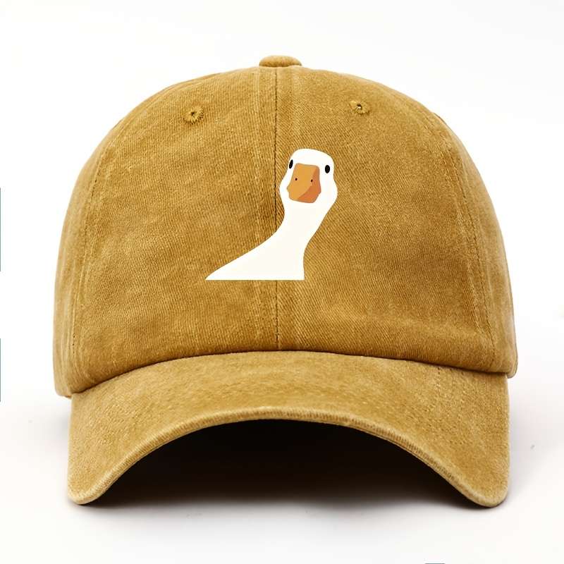 1pc Women'S Cartoon Goose Print Cotton Baseball Cap Adjustable Fit Breathable Sports Hat Han