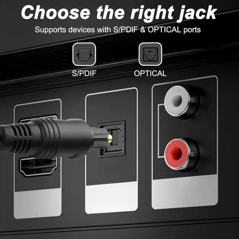 1pc 800cm Optical Audio Cable Black Fiber Optic Lead with Golden Connectors for Soundbars Amps Home
