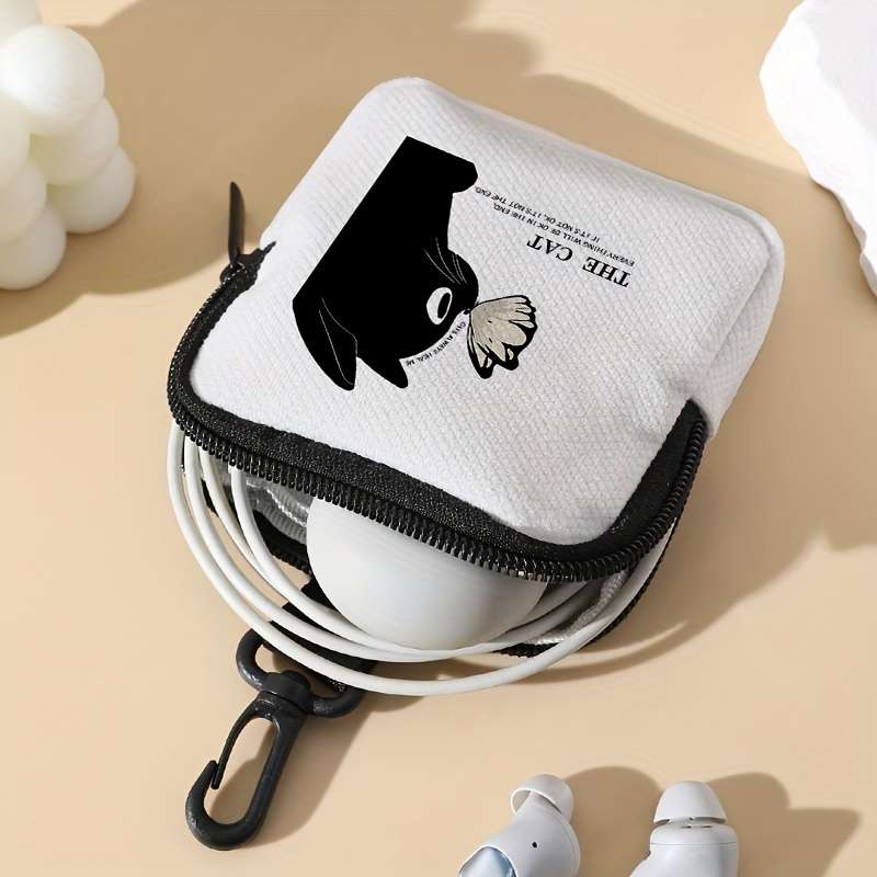 1pc Chic Cat Butterfly Print Coin Purse for Women Versatile Key Card Holder Durable Polyeste