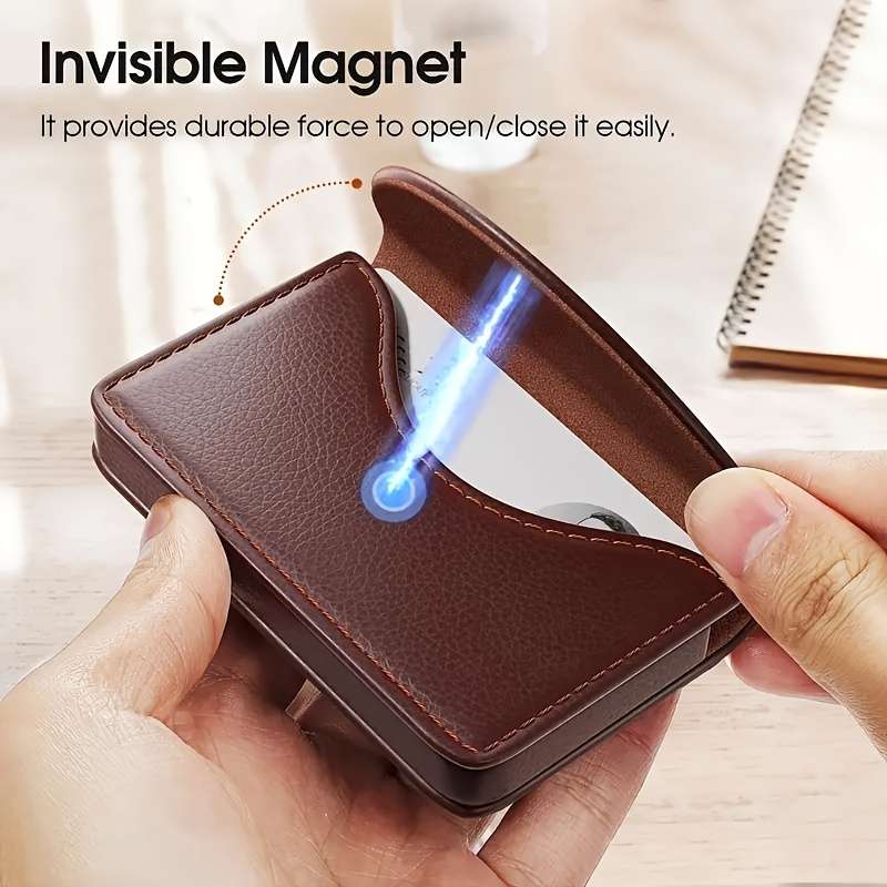 1pc Crocodile Pattern Faux Leather Business Card Holder Magnetic Closure Non-Braided Office