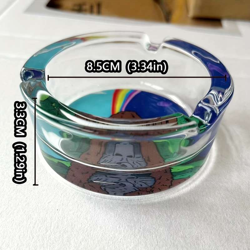 1pc Cartoon Monkey Glass Ashtray Round Decorative No Electricity Needed Ideal for Home Of