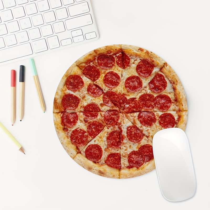 1pc Casual Style Round Rubber Mouse Pad Pizza Design for Office Computer Laptop