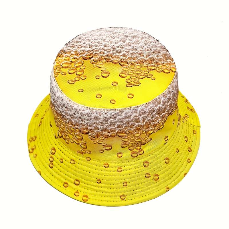 1pc MIACAWOR Reversible Beer Print Bucket Hat Vibrant Yellow Orange Double-Sided Design Lightw