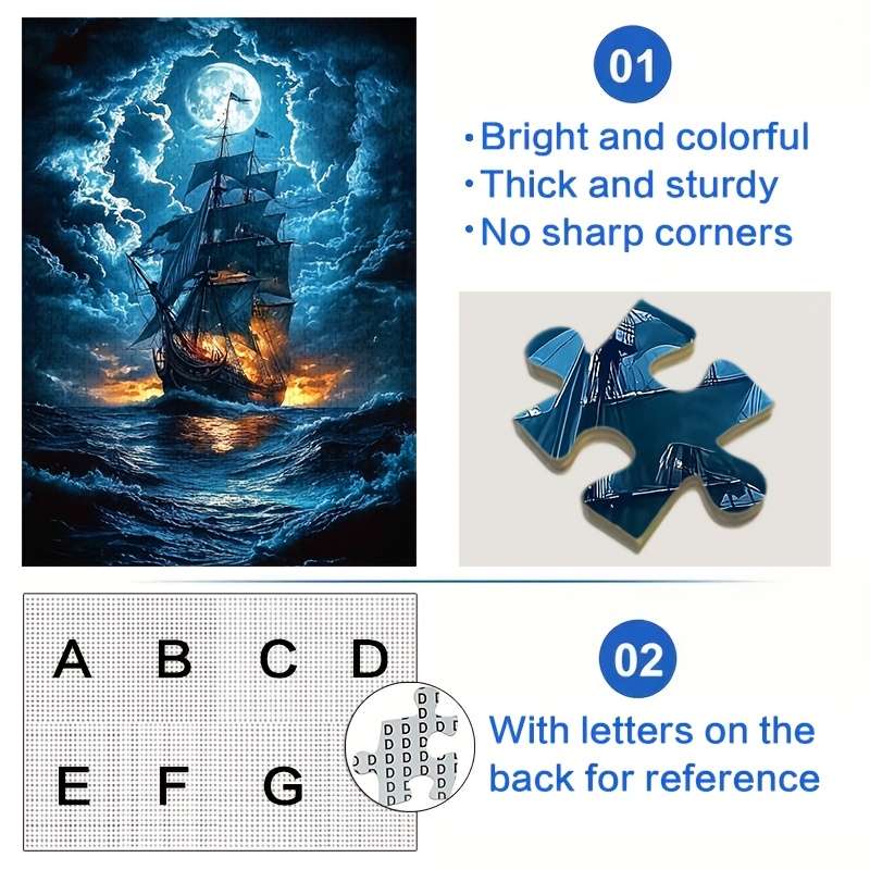 1000pcs Moonlit Sailing Ship Jigsaw Puzzle Cardboard Material Brain Teaser DIY Home