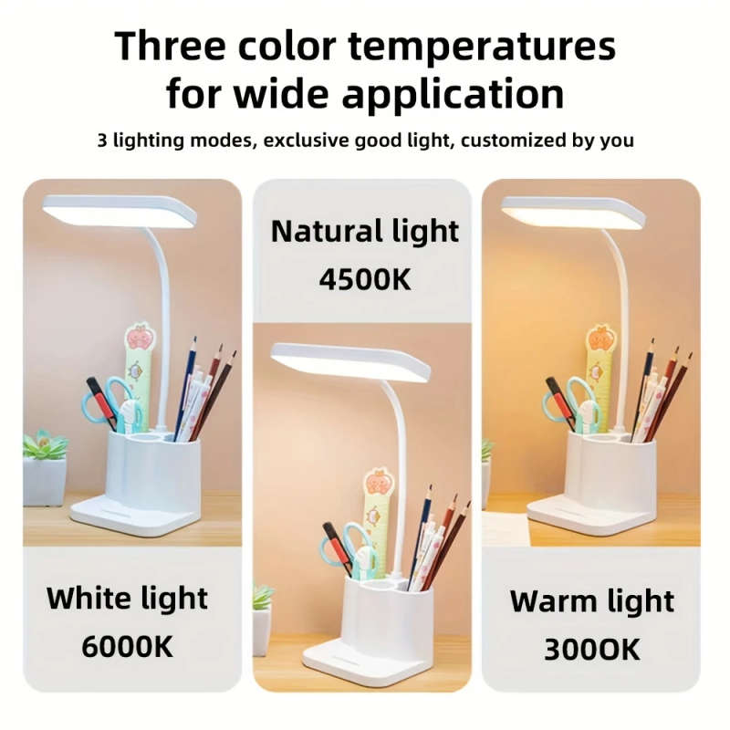 1pc Rechargeable LED Stand Light with Polished Finish Adjustable Lighting Desk Lamp USB Charging 5V