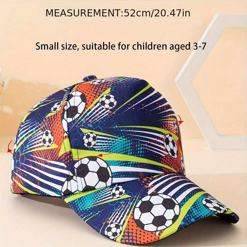 1pc Youth Soccer-Themed Navy Blue Baseball Cap Vibrant Soccer Ball Football Design Breatha