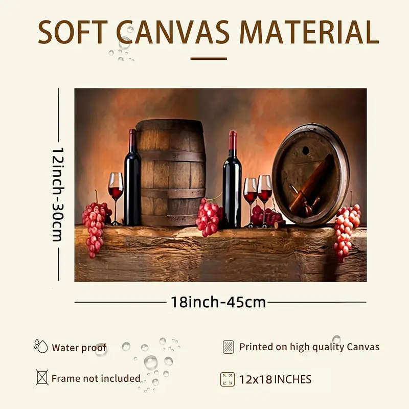 1pc Elegant Grape Barrel Wine Glasses Canvas Art Print 30.48x45.72 cm Frameless Soft Canvas Wall Dec