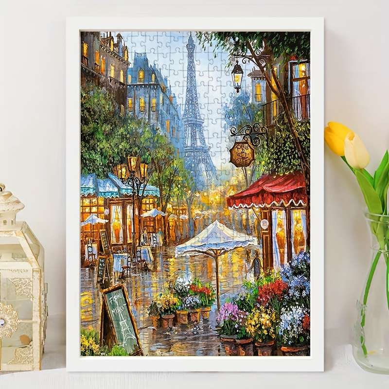 1000pcs Parisian Night Scene Jigsaw Puzzle Challenging Mini Puzzle with Eiffel Towe