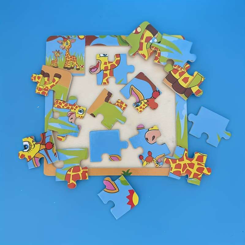 1pc Wooden Giraffe Puzzle Charming Animal-Themed Jigsaw with Colorful Giraffe Illus