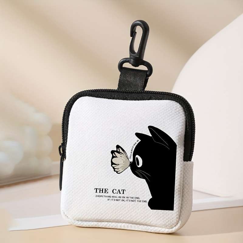 1pc Chic Cat Butterfly Print Coin Purse for Women Versatile Key Card Holder Durable Polyeste