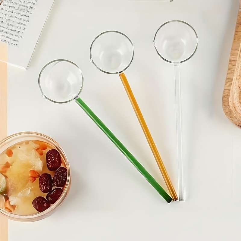 1pc Glass Dessert Spoon High Borosilicate Glass Soup Ladle Heat Resistant Cooking Utensils Suit